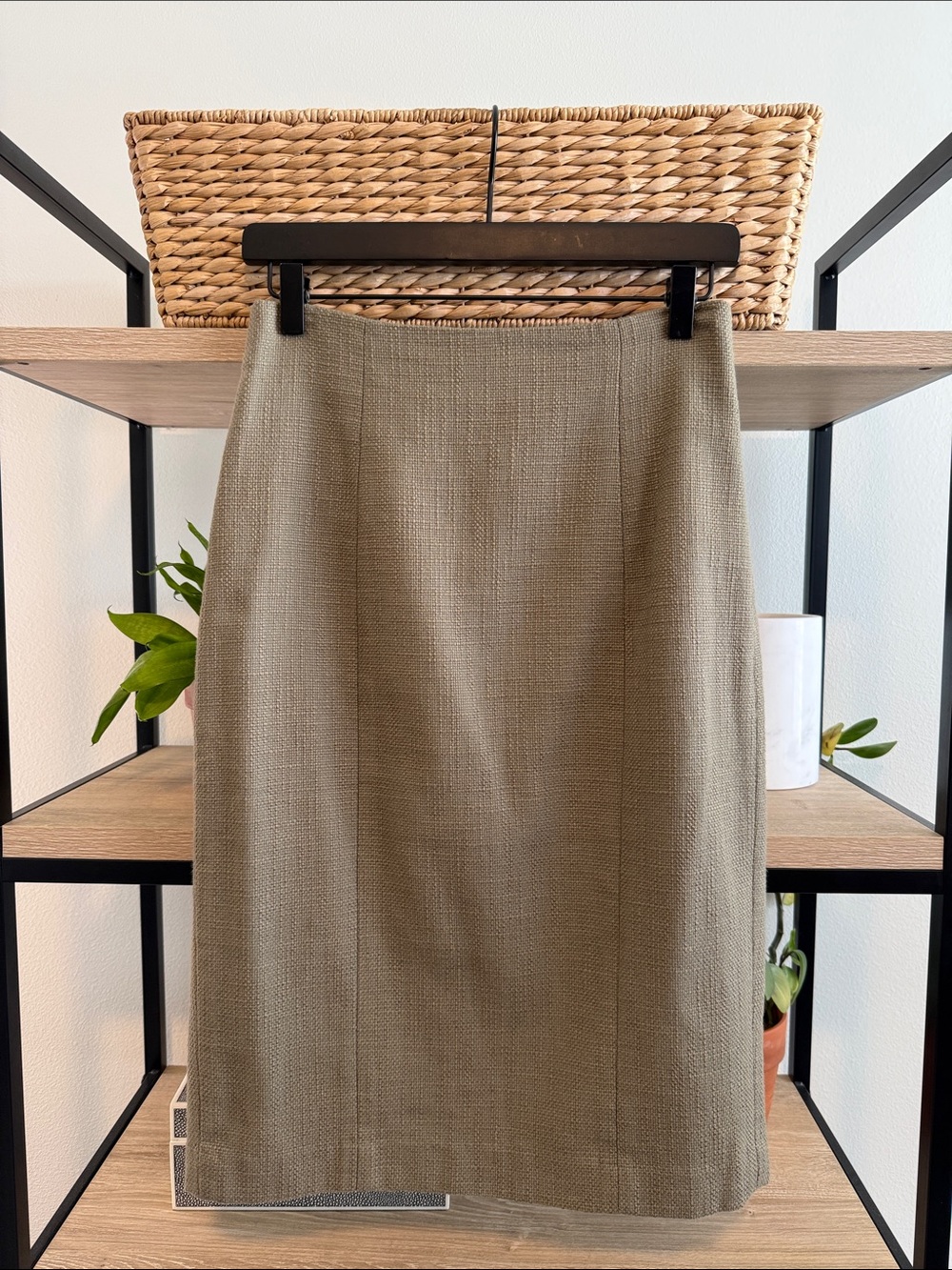 Banana Republic Cotton Jacquard Olive Green Woven Pencil Skirt, 6
